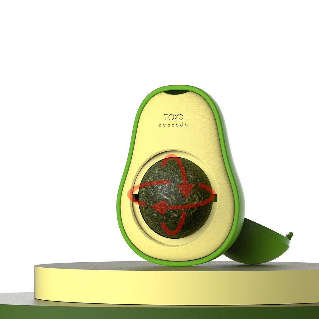 Interactive Avocado Cat Toy with Mint – Self-Healing 360° Rotating Ball
