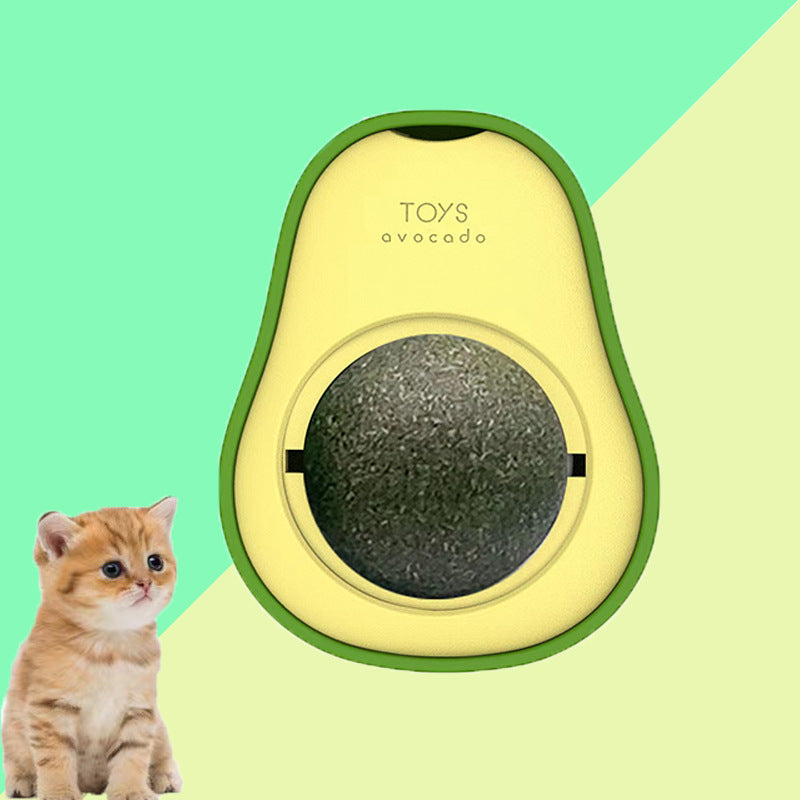 Interactive Avocado Cat Toy with Mint – Self-Healing 360° Rotating Ball