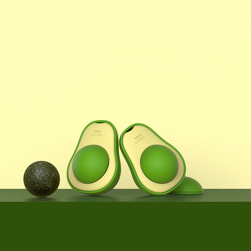 Interactive Avocado Cat Toy with Mint – Self-Healing 360° Rotating Ball