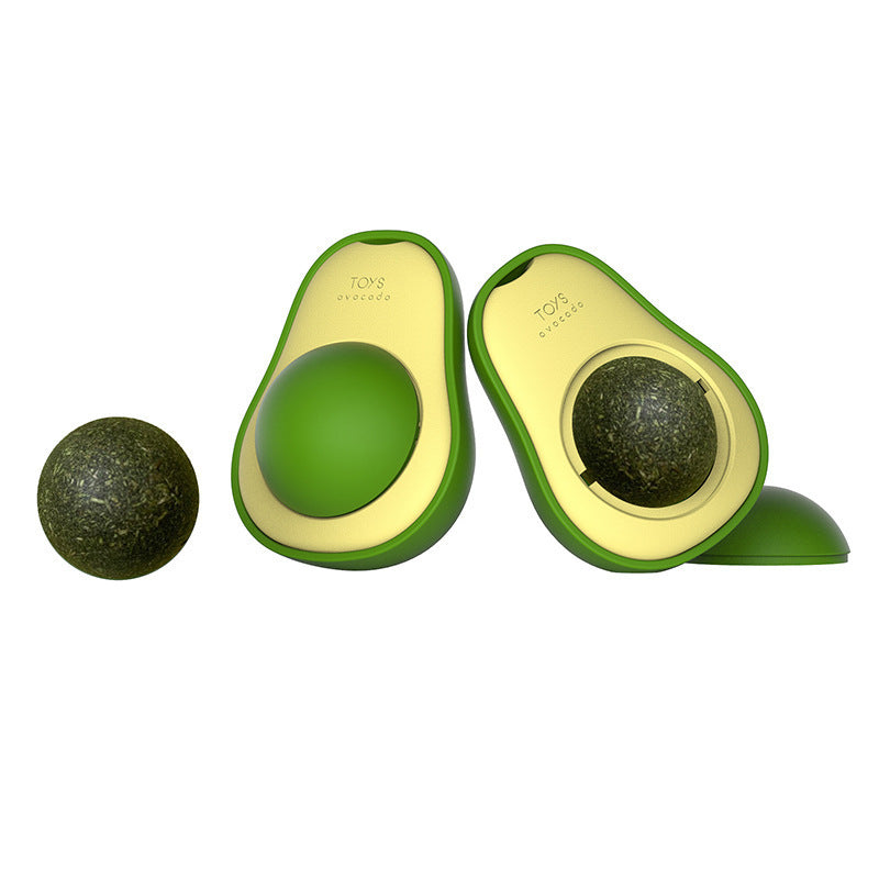 Interactive Avocado Cat Toy with Mint – Self-Healing 360° Rotating Ball
