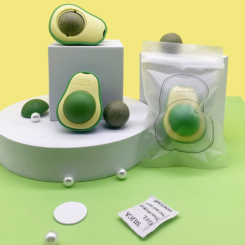 Interactive Avocado Cat Toy with Mint – Self-Healing 360° Rotating Ball