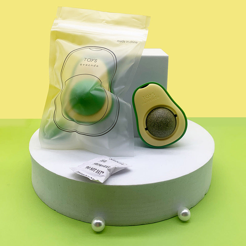 Interactive Avocado Cat Toy with Mint – Self-Healing 360° Rotating Ball